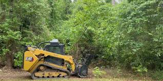 Skid steer working through heavy brush