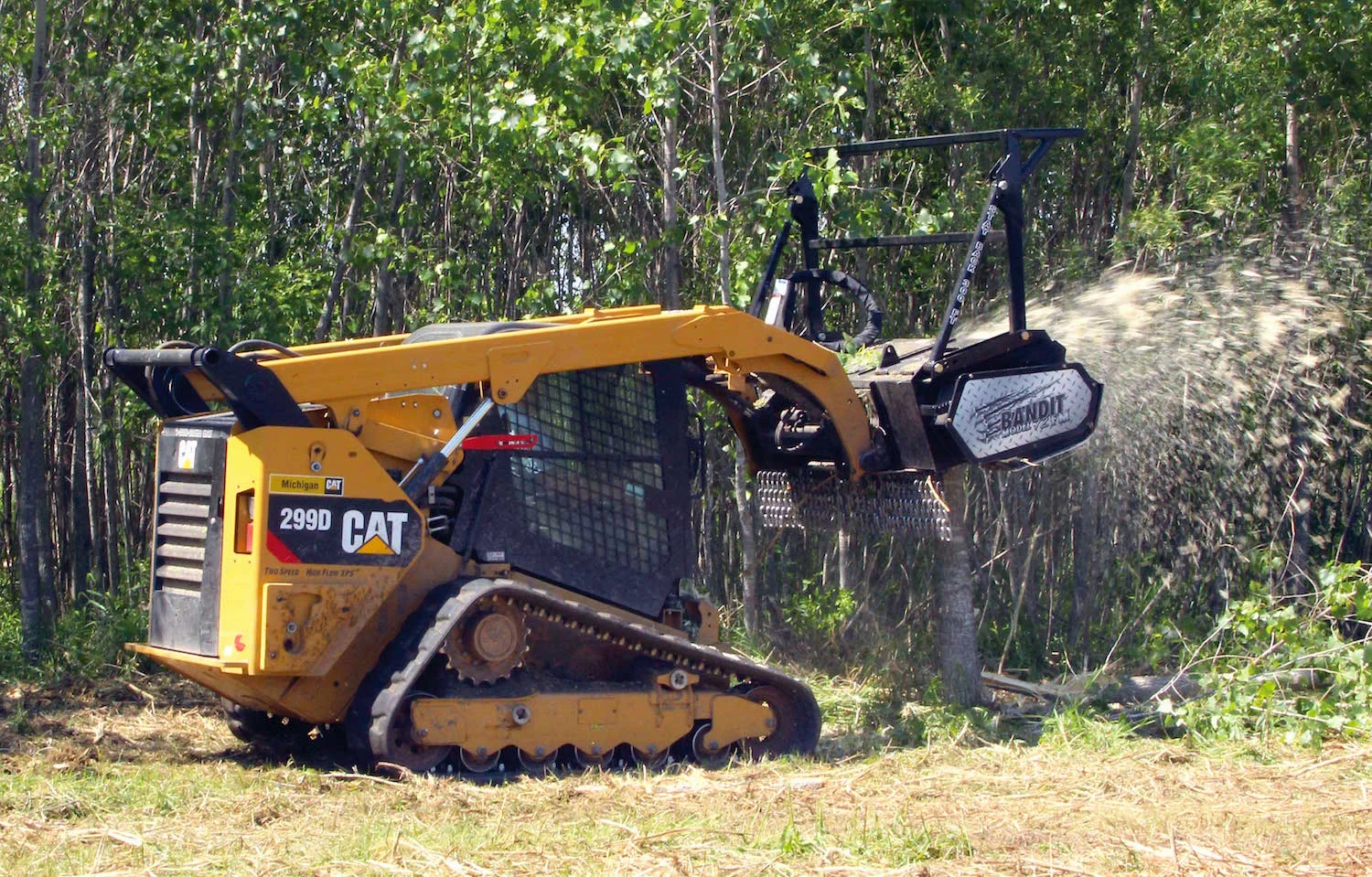 Skid steer mulching heavy brush and trees